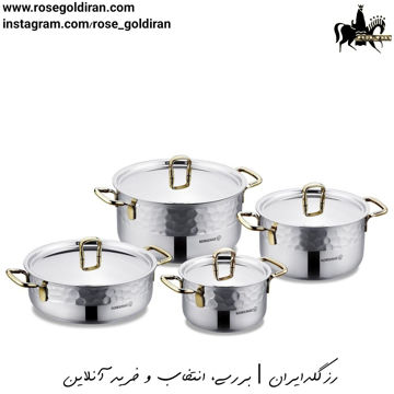 سرویس 8 پارچه استیل کرکماز مدل ارنا (دسته طلایی)