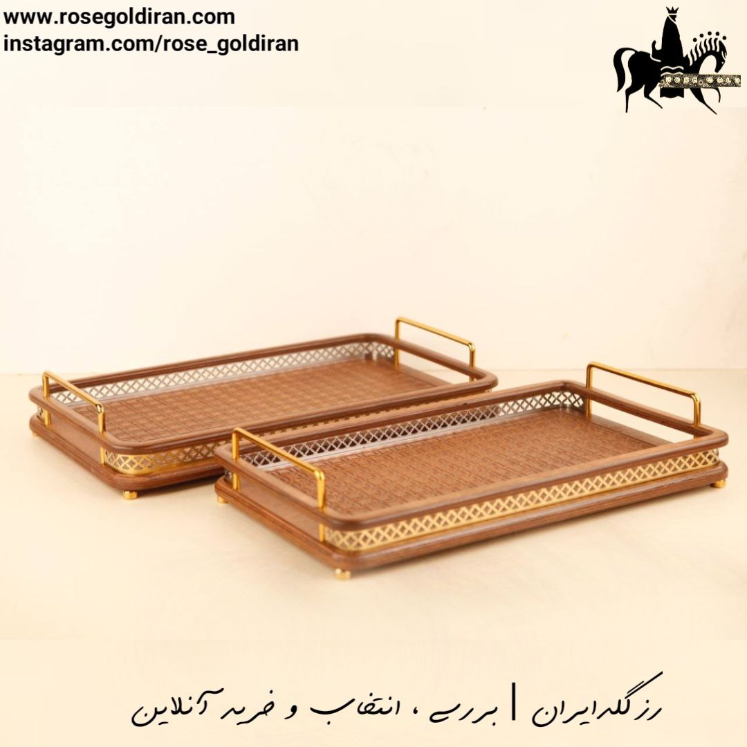 سینی مستطیل چوبی کوچک طرح خشتی