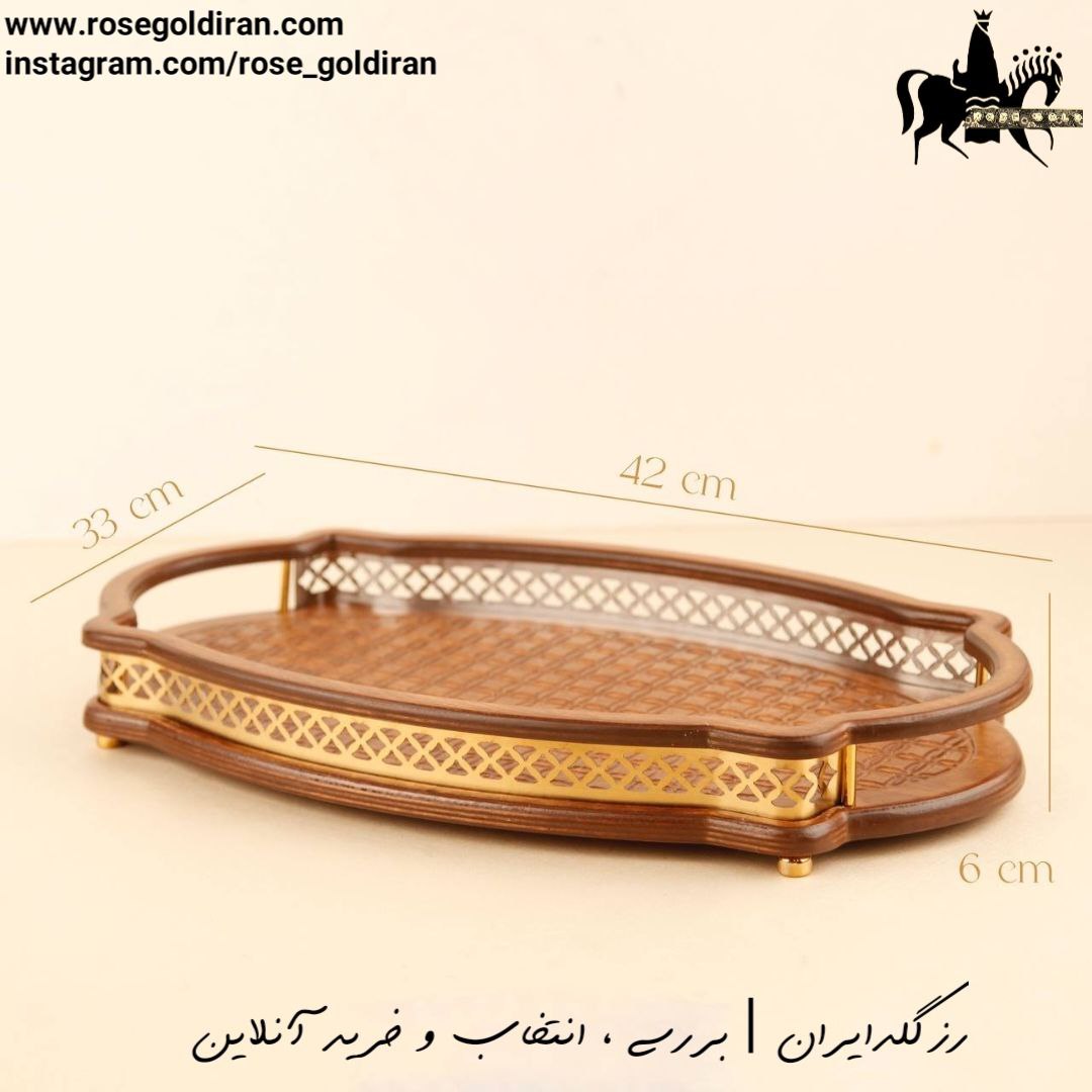 سینی چوبی بیضی کوچک طرح خشتی