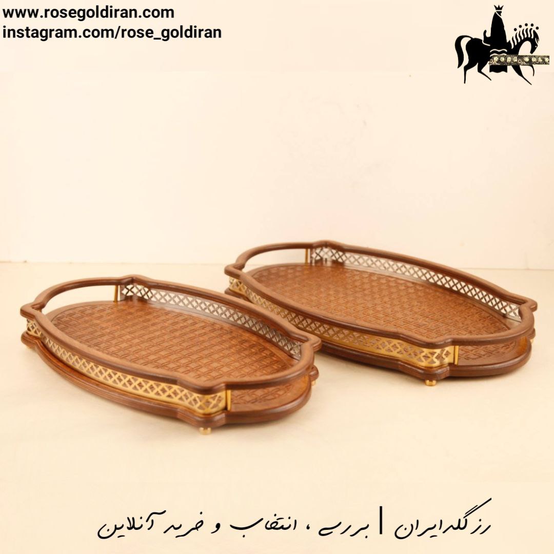 سینی چوبی بیضی کوچک طرح خشتی