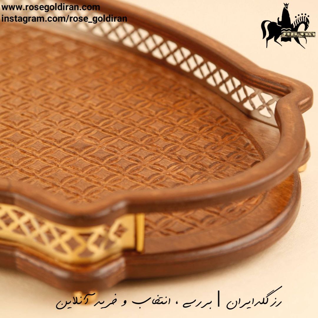 سینی چوبی بیضی بزرگ طرح خشتی