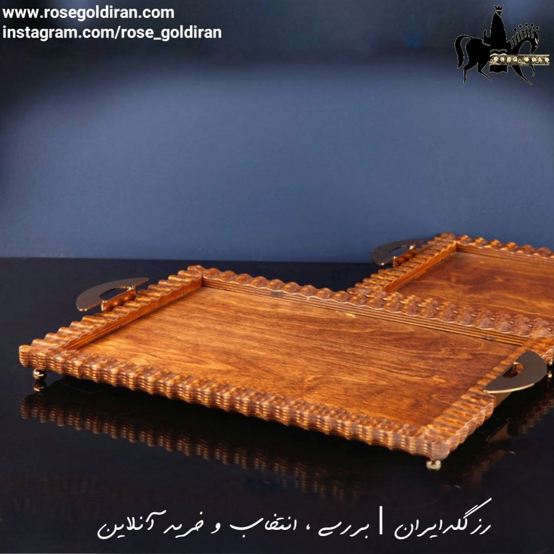 سینی مستطیل چوبی بزرگ طرح لوتوس