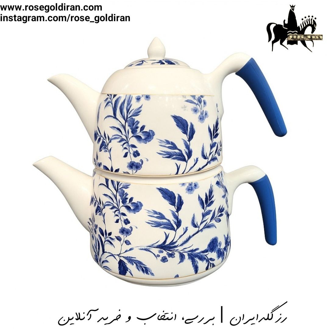 کتری قوری چینی ریوالد مدل بیرمنگام - 2 لیتر -گل آبی کبود