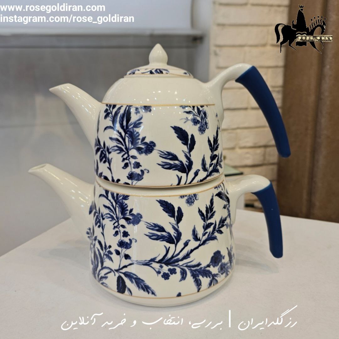 کتری قوری چینی ریوالد مدل بیرمنگام - 2 لیتر -گل آبی کبود