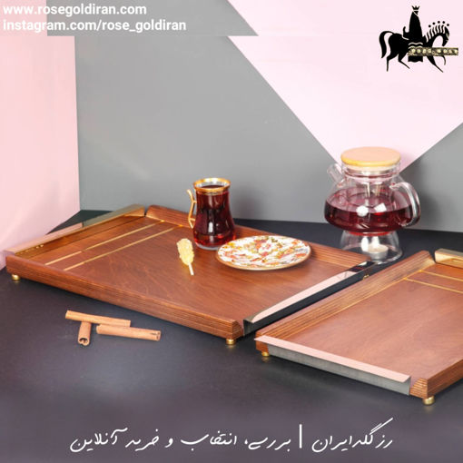 سینی مستطیل چوبی بزرگ طرح دو خط